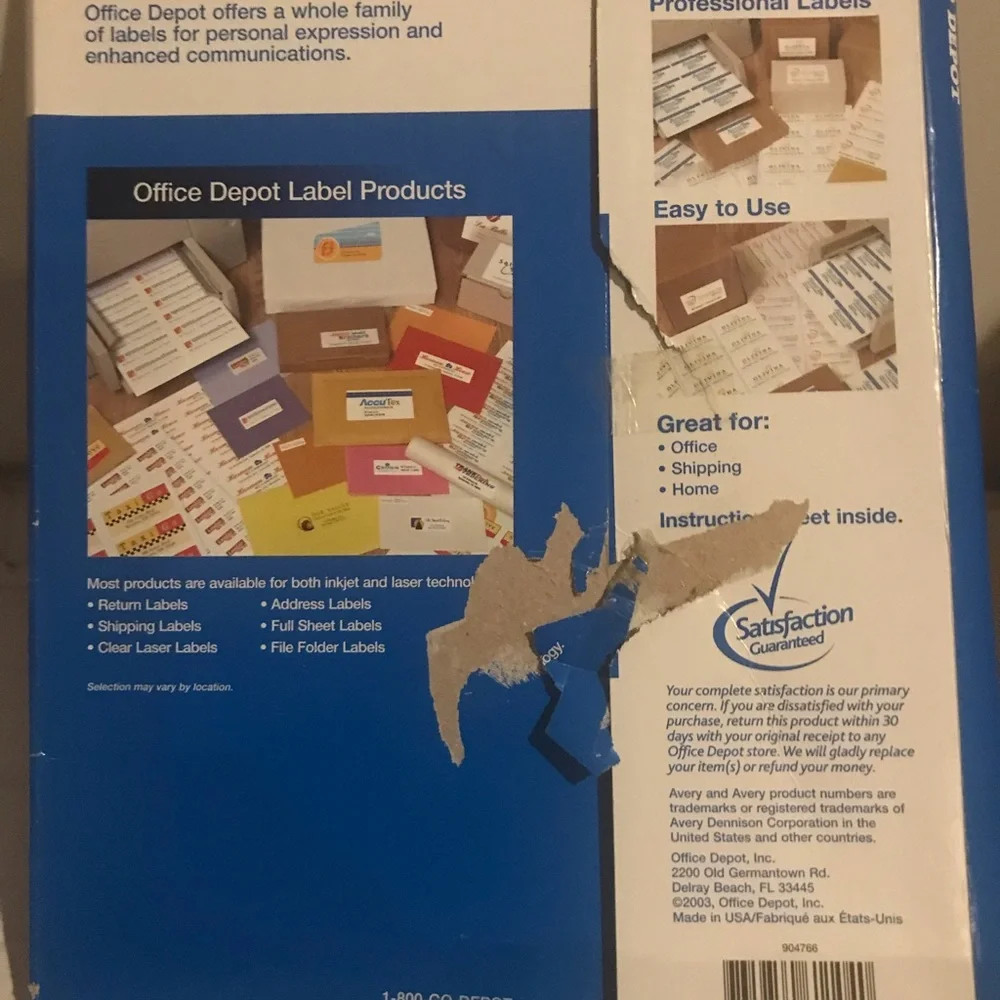 Office Depot Brand Inkjet/Laser Shipping Labels, White, 2